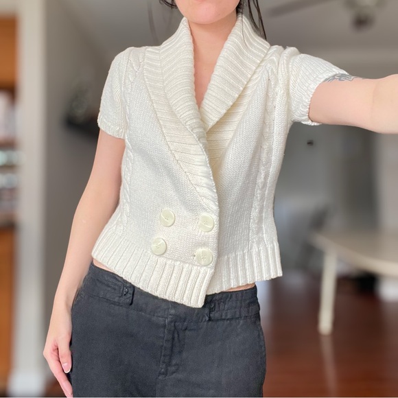 Jacob Cream Short Sleeve knit cable Cardigan - Picture 2 of 4